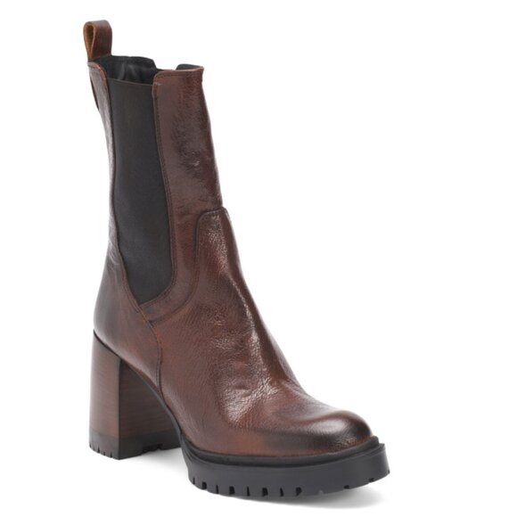 EMANUELE CRASTO Brown Made In Italy Leather Heeled Chelsea Boots - Picture 1 of 2